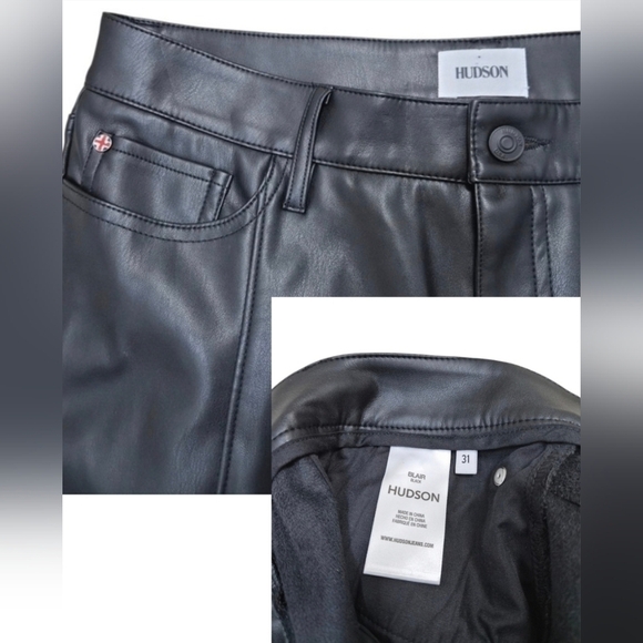 High Rise Faux Leather Bootcut Pants 31 Vent Slit Hem Modern Chic Night Out - Picture 5 of 16